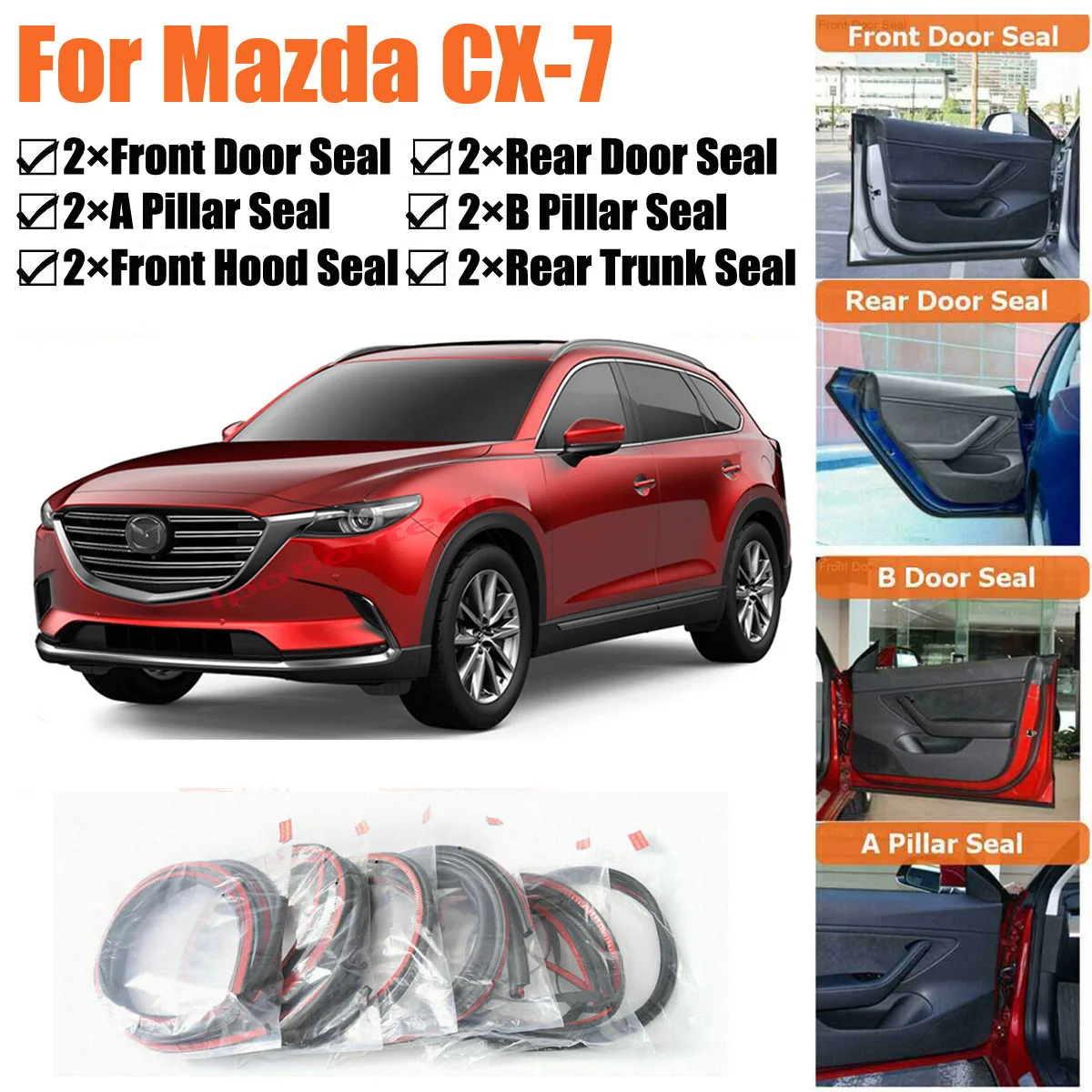 

Brand New Car Door Seal Kit Soundproof Rubber Weather Draft Seal Strip Wind Noise Reduction Fit For Mazda CX-7