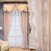 french light luxury pearls lace curtains for living room bedroom korean princess style pink blackout curtains for wedding decor4