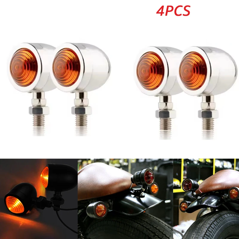 

Хромированная пуля, указатели поворота для мотоцикла, индикаторная лампа в стиле ретро, 12 В, поворотник для мотоцикла, однопроводной указатель поворота, огни для кафе Racer