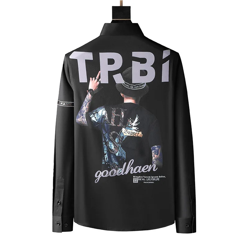 

Рубашка Стразы мужская с длинным рукавом, модная брендовая приталенная Повседневная Уличная одежда с надписью, деловая формальная, 5XL