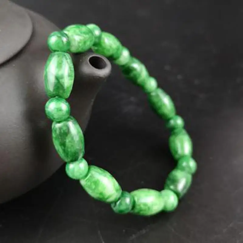 

Natural Green Jade Bead Bracelet Elastic Bangle Charm Jewellery Fashion Accessories Hand-carved Man Woman Luck Amulet Gifts