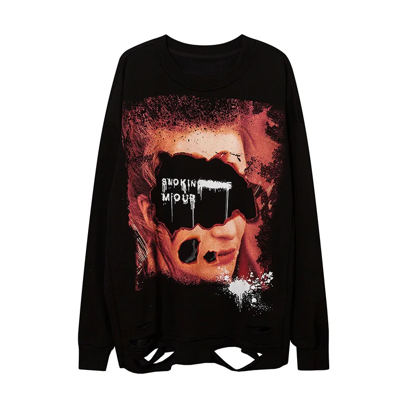

Hip Hop Men's Cozy Long Sleeve T-shirt Abstract Melted Graphic Print T-Shirt Harajuku Autumn Casual Top Oversized Streetwear Tee
