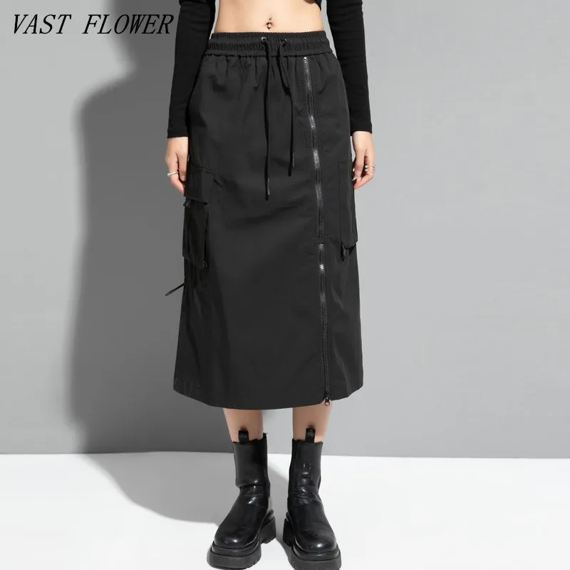 

Женская длинная юбка с поясом на резинке, Повседневная Свободная юбка с высокой талией, уличная одежда, осень-весна 2022