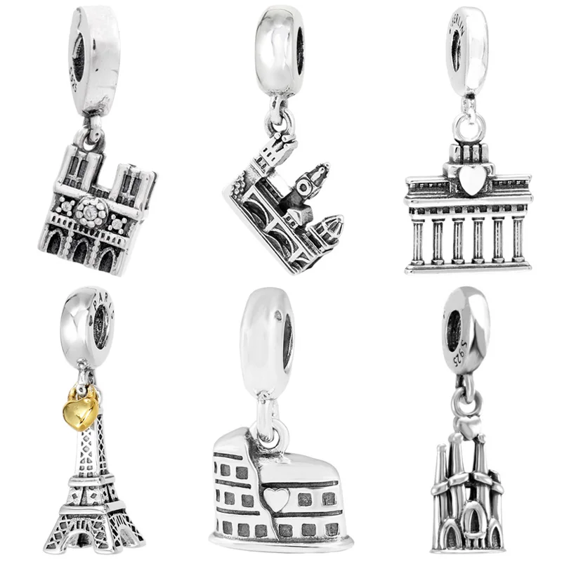 

Notre Dame Roman Colosseum Eiffel Tower Brandenburg Gate Pendant Bead 925 Sterling Silver Charm Fit Fashion Bracelet DIY Jewelry