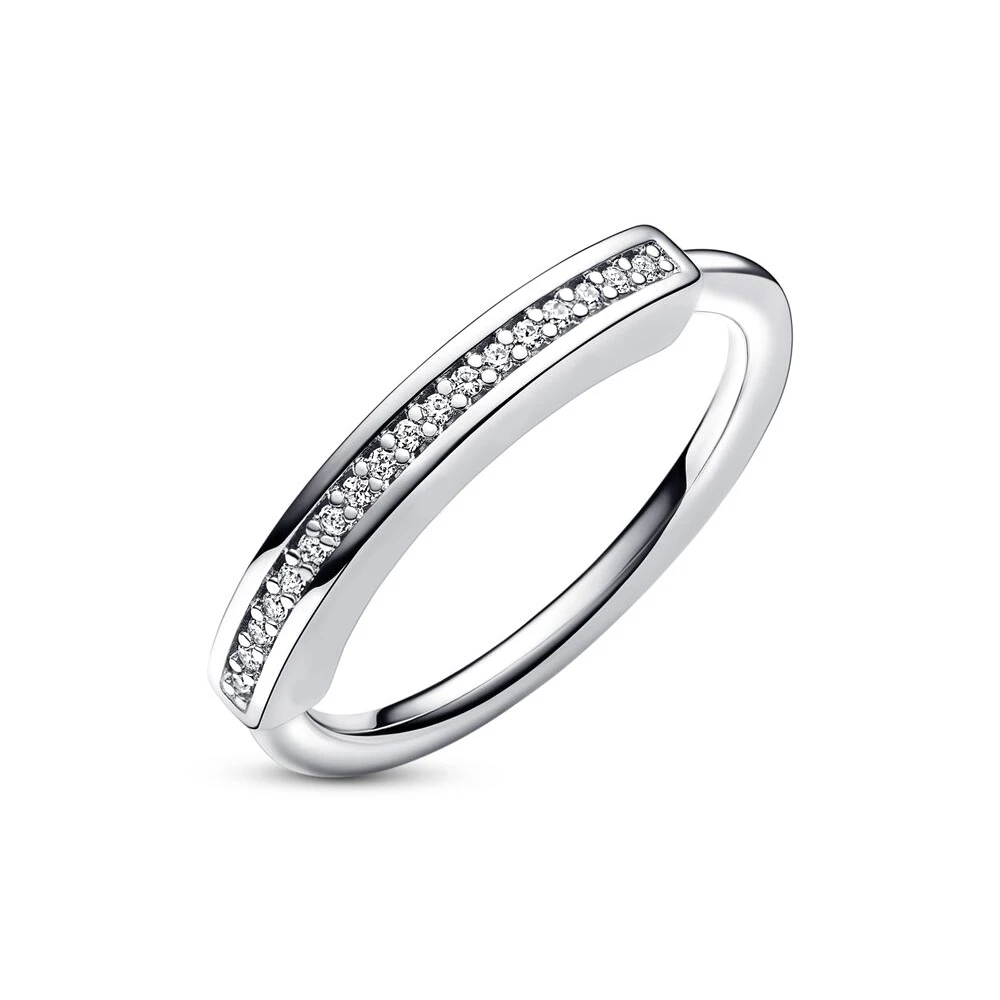 Pandora Signature I-D Pavé Bague En Argent 925 Élégant Classique Low-key Luxe Bijoux Pour Femmes Travailleurs Couple Ringsynchronisation Cadeau