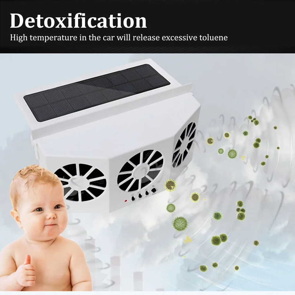 

Summer Solar Three-head Car Radiator Fan Car Exhaust Fan Air Purifier Front/Rear Window Air Vent With Rechargeable Battery
