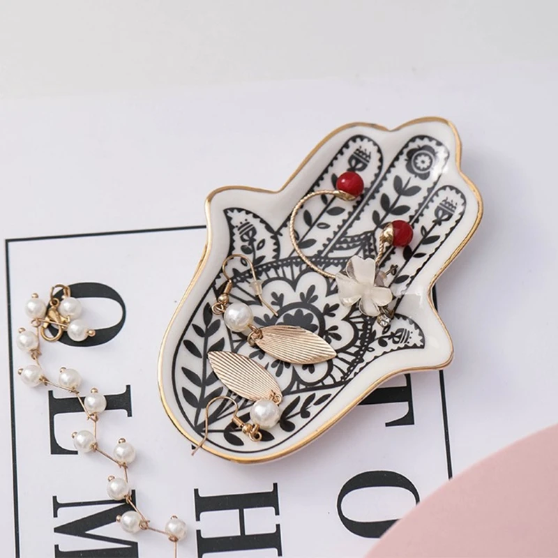 

Ceramic Material Small Hand Shape Trinket Dishes Rings Dish Holder Small Jewelry Trays Decorative Plate Gifts for Friend Cute