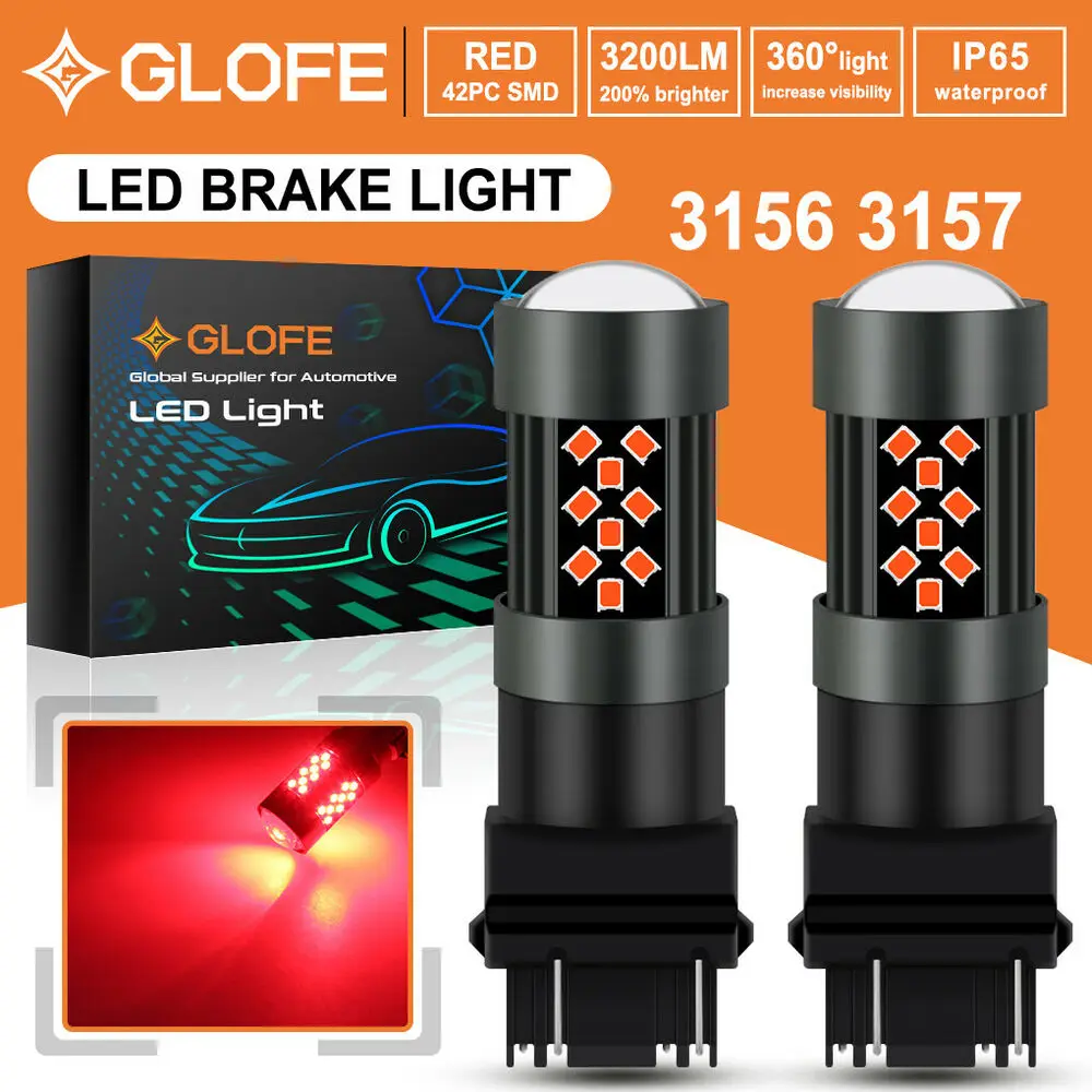 2X Glofe 3157 красная 42Smd Светодиодная лампа стоп-светильник заднего хода 3156 4157 3457 3357 |