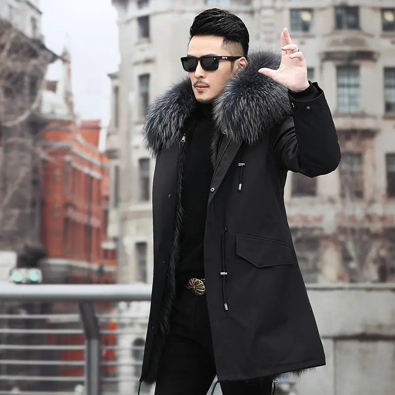 Pike Men's New Detachable Faux Fur Fox Raccoon Fur Winter Thickened Padded Jacket