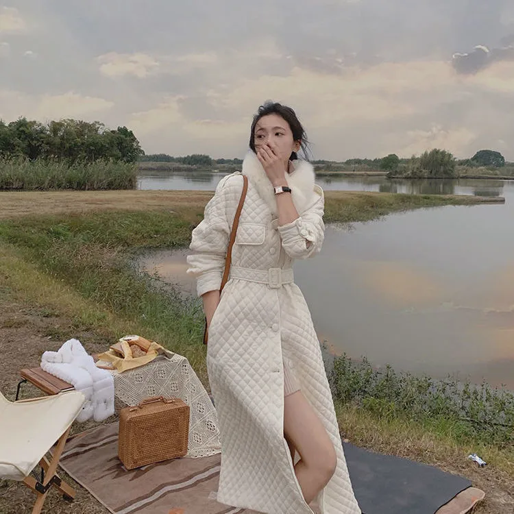 Long Straight Coat Rhombus Pattern Casual Sashes Women Parkas Pockets Argyle Long Plaid Bubble Jacket Indie Vintage Coat Winter