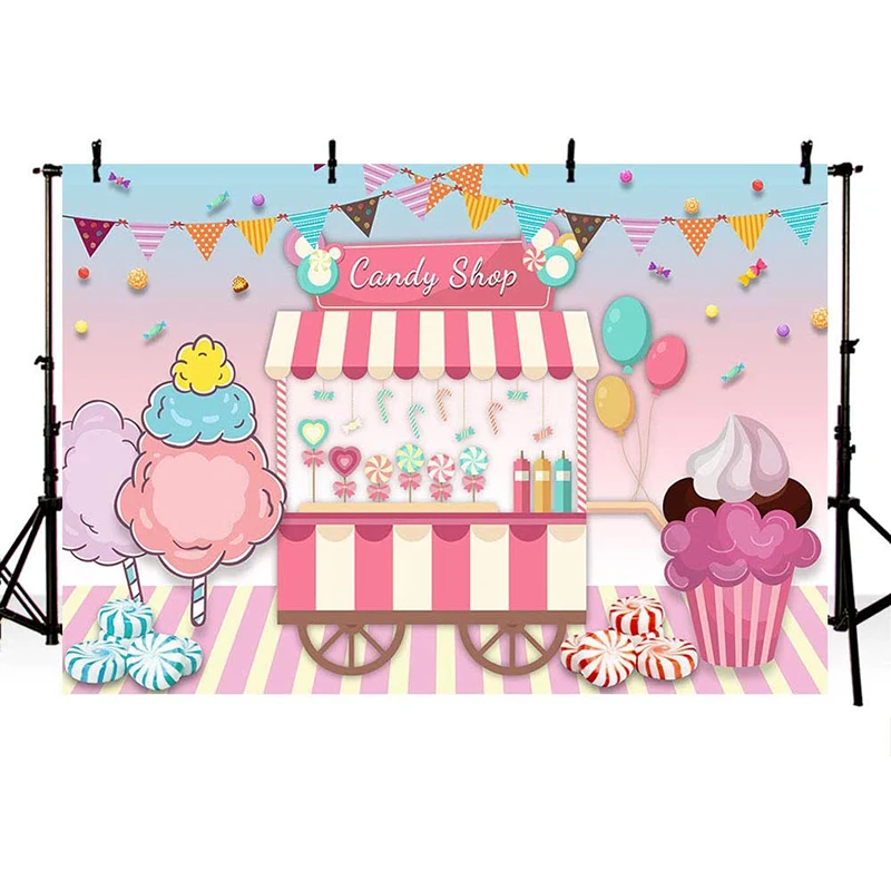 

Candy Shop Candyland Girl Birthday Pink Backdrop Sweet Lollipop Shoppe Ice Cream Photography Background Party Banner Decor Booth