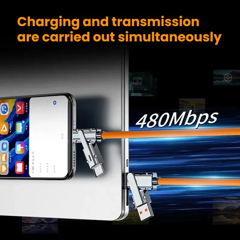Вращающийся USB-кабель 6А для Samsung Galaxy S25 Xiaomi Poco M6 Asus ROG Phone 8 Oppo F27 Pro + vivo Y28s Cubot A10 TCL 50 XL