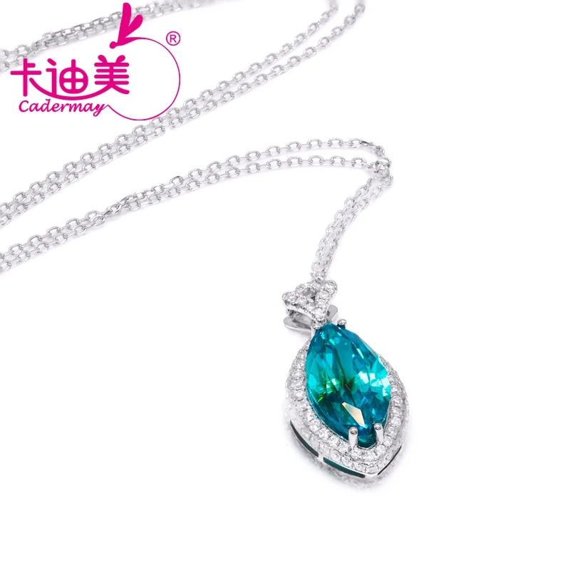 CADERMEAY Fine Jewelry 925 Silver Marquise Brilliant Cut Gemstone Natural Blue Topaz Pendant Necklace For Women Party Gift