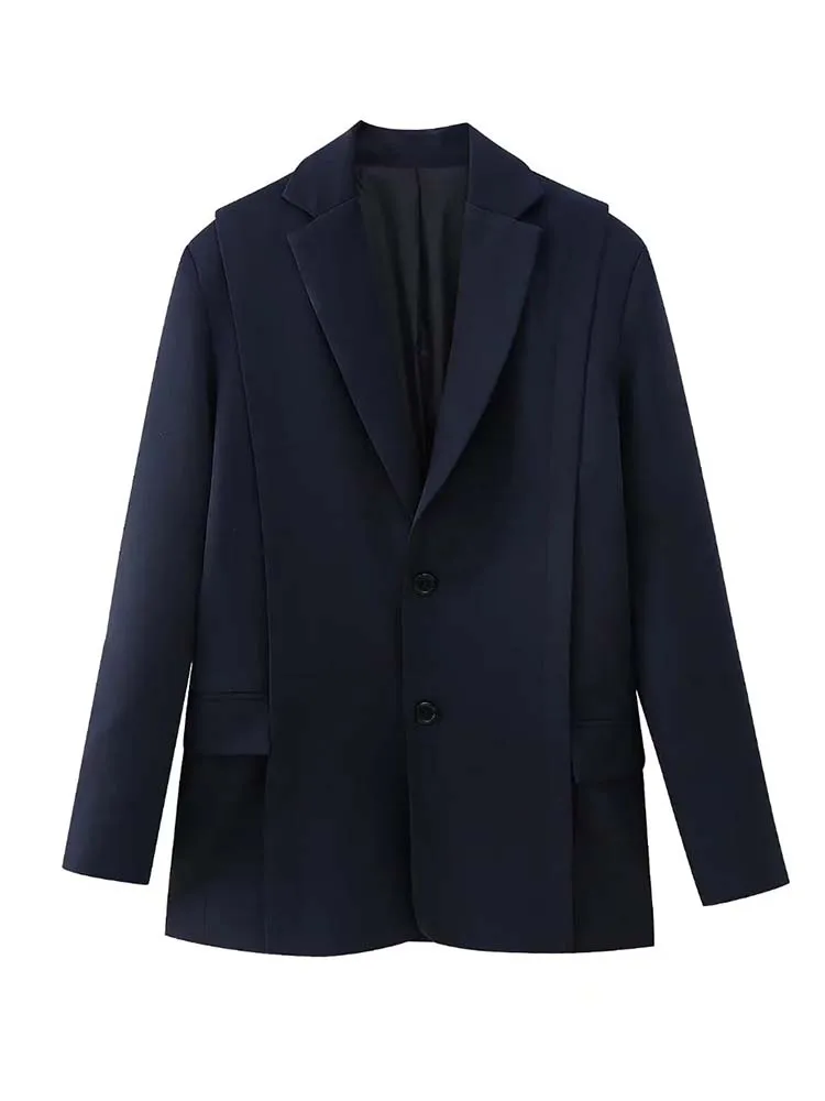 

Женский темно-синий Длинный блейзер TRAF оверсайз-блейзер для женщин 2023 Повседневная куртка с длинным рукавом женские плиссированные женски...