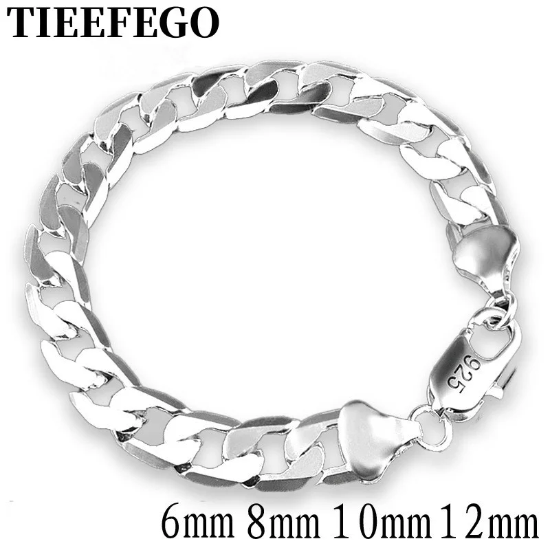 Купи TIEEFEGO 925 Sterling Silver Bracelet Chain 6MM8MM10MM12MM Bracelet Men's And Women's Fashion Charm Jewelry Gifts за 206 рублей в магазине AliExpress