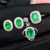 meibapj luxurious natural columbia emerald gemstone jewelry set 925 sterling silver 3 siut green stone fine jewelry for women