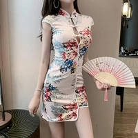 2022 chinese dress flower print chinese traditional vestidsos women female cheongsam elegant vintage party dress short qipao