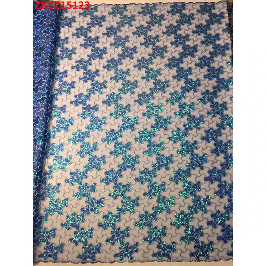 

African Noble French Lace Wedding Clothes New Design ​Ankara ​Mesh Tulle With Sequins Textiles Fabric 5 Yards/Lot ZKCZ15123