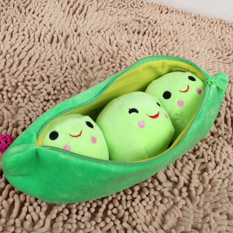 25CM Creative Pea Pod Plush Toy 3 Peas In A Pod Soft Stuffed Plush Dolls Cute Gift for Kids Girl Green Bean Stuffed Pillow Toys