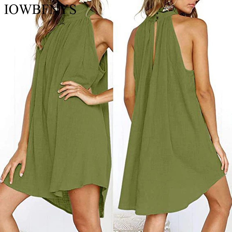 

2022 Fashion Dresses for Women Flow Print Crew Neck Pleated Sleeveless Dress Women Summer Irregular Hem Loose Dress