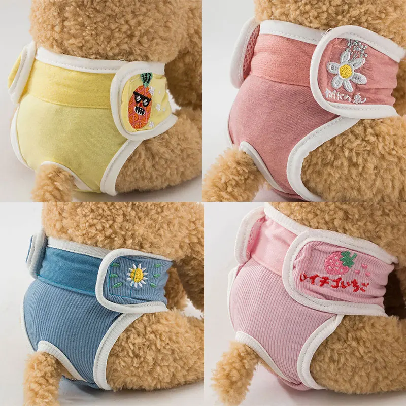 Cartoon Embroidery Pet Physiological Pants for Female Small Dog Puppy Washable Reusable Doggie Diapers Underwear Short Diaper