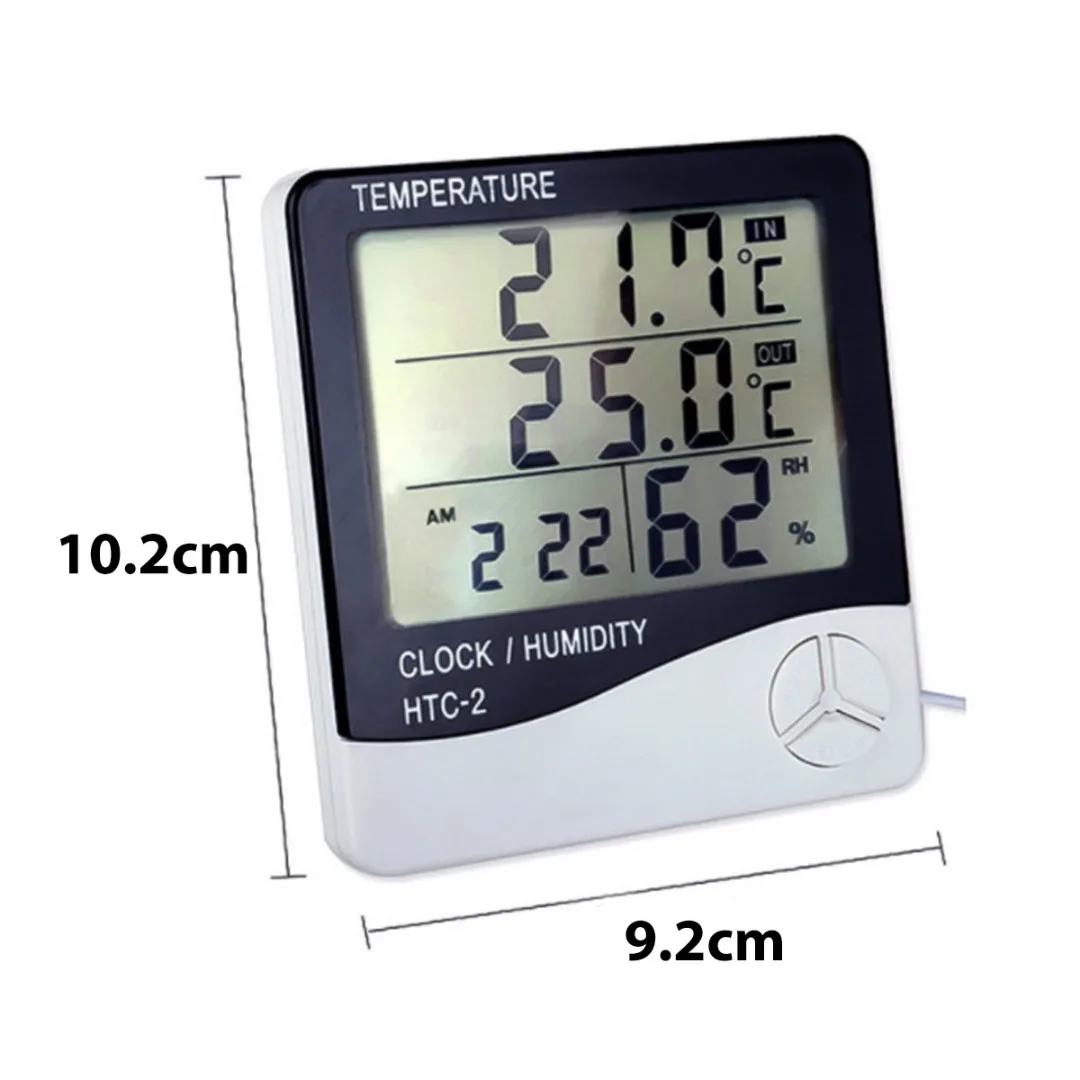 1pc lcd digital thermometer hygrometer htc 1 htc 2 electronic temperature humidity meter weather station clock for indoor room free global shipping