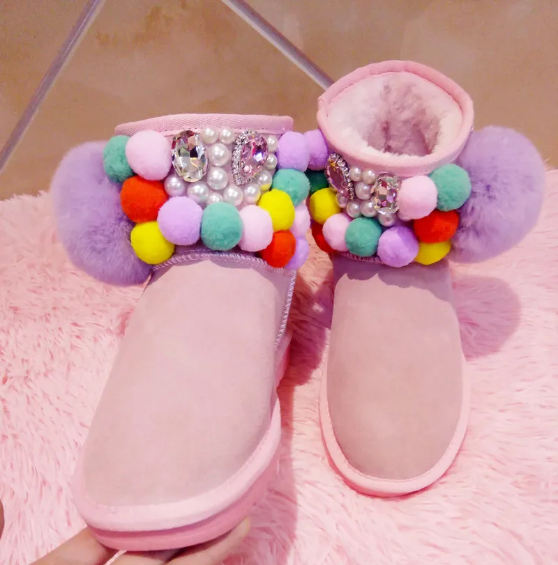 Новые модные розовые зимние сапоги из натуральной кожи для женщин короткие