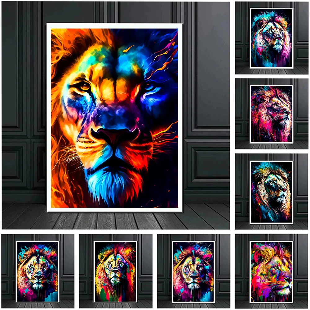 

Abstract Lion King Colorful Poster Prints For Living Room Home Decor Graffiti African Wild Animal Canvas Painting Wall Art Gift