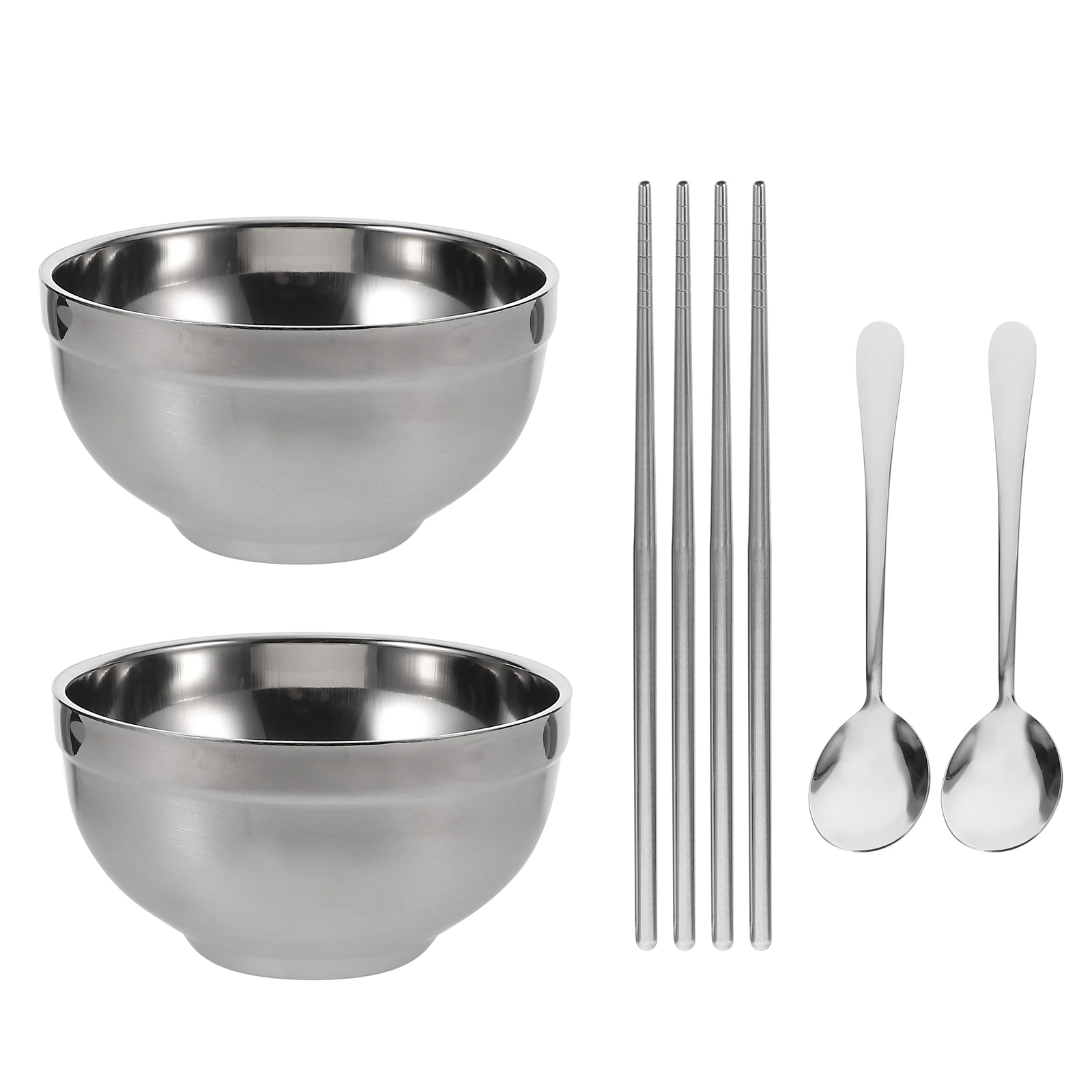 

2set Anti-Rust Stainless Steel Bowl Chopsticks Spoons Tableware Portable Bowl Eco-friendly Tableware Set