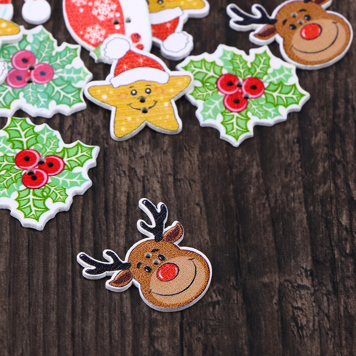 

Buttons Christmas Wooden Craftsholiday Diycartoon Mini Pattern Sewing Snowflake Tree Hat Button Decor Craft Santa Tiny Colorful