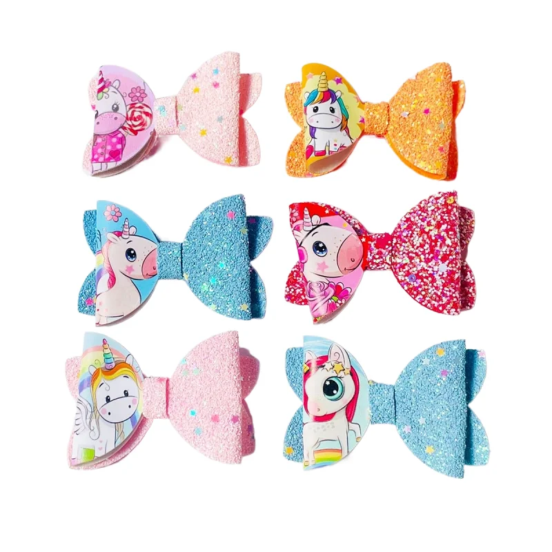 Bow Hairpins Unicorn Patchwork Bowknot Barrettes Princess Headwear Boutique Hair Accessories For Girls