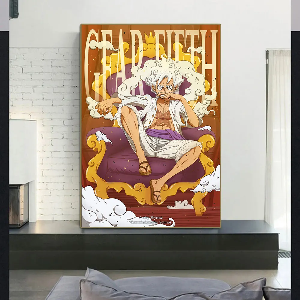 Аниме One Piece Gear 5 Холст Картины Плакаты и репродукции Wall Art Monkey D. Luffy Comic Picture For Living Room