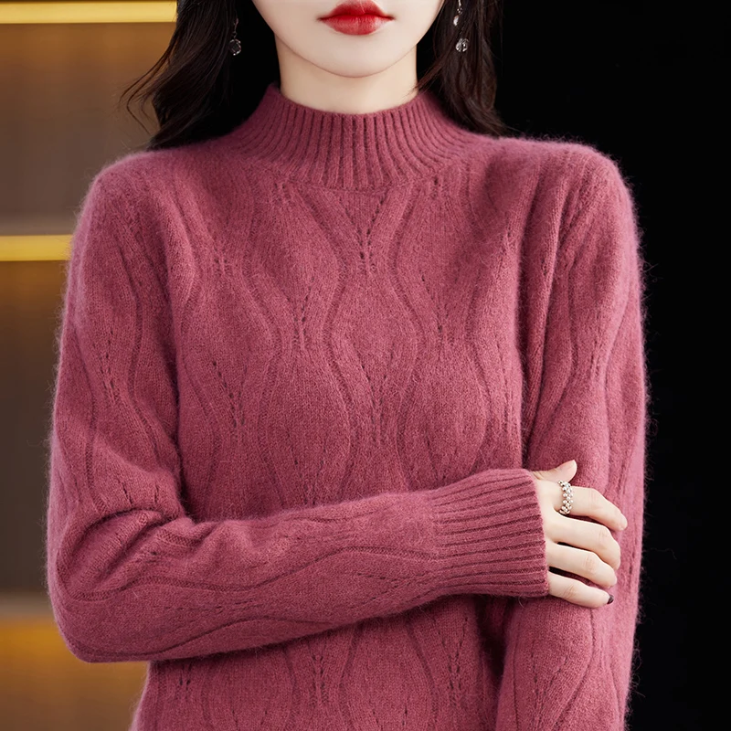 

Женский кашемировый свитер, однотонный вязаный пуловер с воротником «хомут», универсальный модный шерстяной базовый свитер