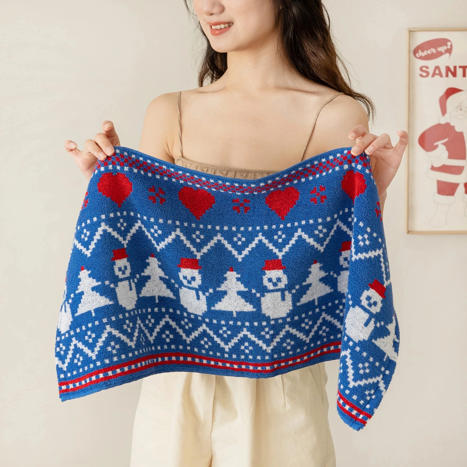 

Хлопковое полотенце в скандинавском стиле, симпатичное рождественское клетчатое полотенце, плотное мягкое полотенце для лица, приятное дл...