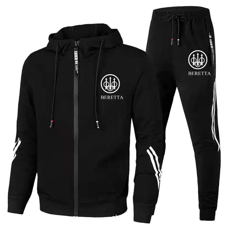 

2022 new spring and autumn menswear BERETTA logo printed cotton menswear casual Hoodie suit jacket + trousers two-piece suit