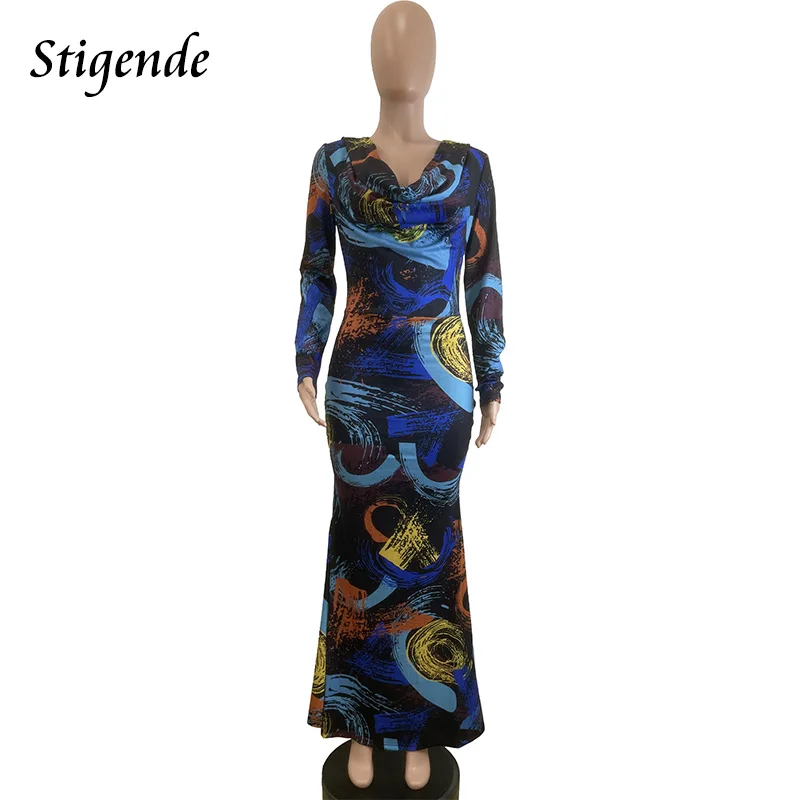 Женское длинное платье на молнии сзади с принтом