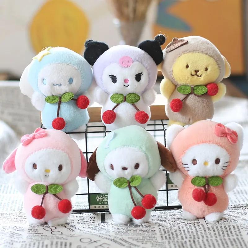 

Sanrio Hello Kitty Plush Keychain Kuromi Cinnamoroll My Melody Pochacco Pom Purin Cherry Anime Cartoon Plushie Soft Stuffed Toy