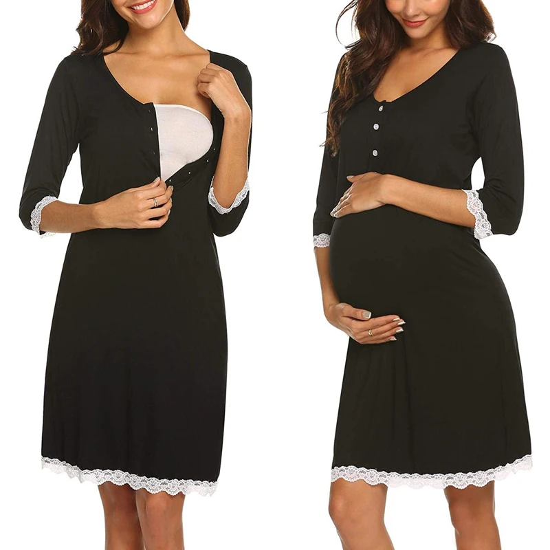 Maxi Clothes Nursing Breast Feeding Lace Women Pregnant Breastfeeding Pregnancy Maternity Dress enlarge