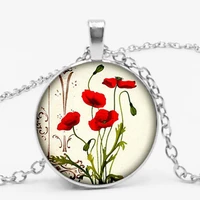2019new charm poppy pendant glass pendant necklace red poppy flower necklace gift for female lovers girl