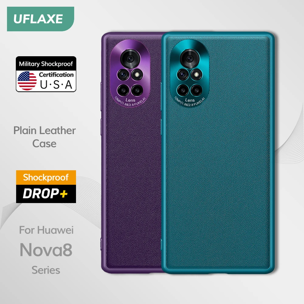UFLAXE Original Plain Leather Case for Huawei Nova 8 Pro Camera Protection Back Cover Shockproof Hard Casing
