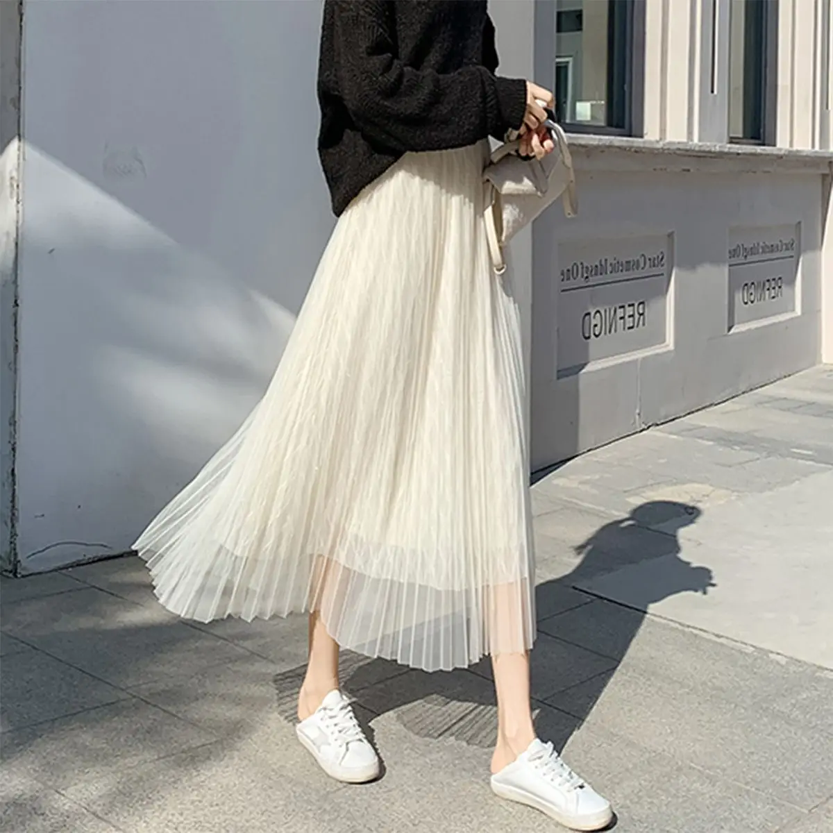 

Vintage Long Tulle Maxi Skirts Women Korean Style Elastic High Waist Mesh Skirt Maxi Pleated Tutu Skirt Female Jupe Longue D52