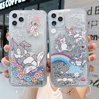 disney cute rainbow rabbit phone case for iphone 13 pro max 8 plus 6 7 7plus 12 se 2020 x xs max xr glitter quicksand back cover