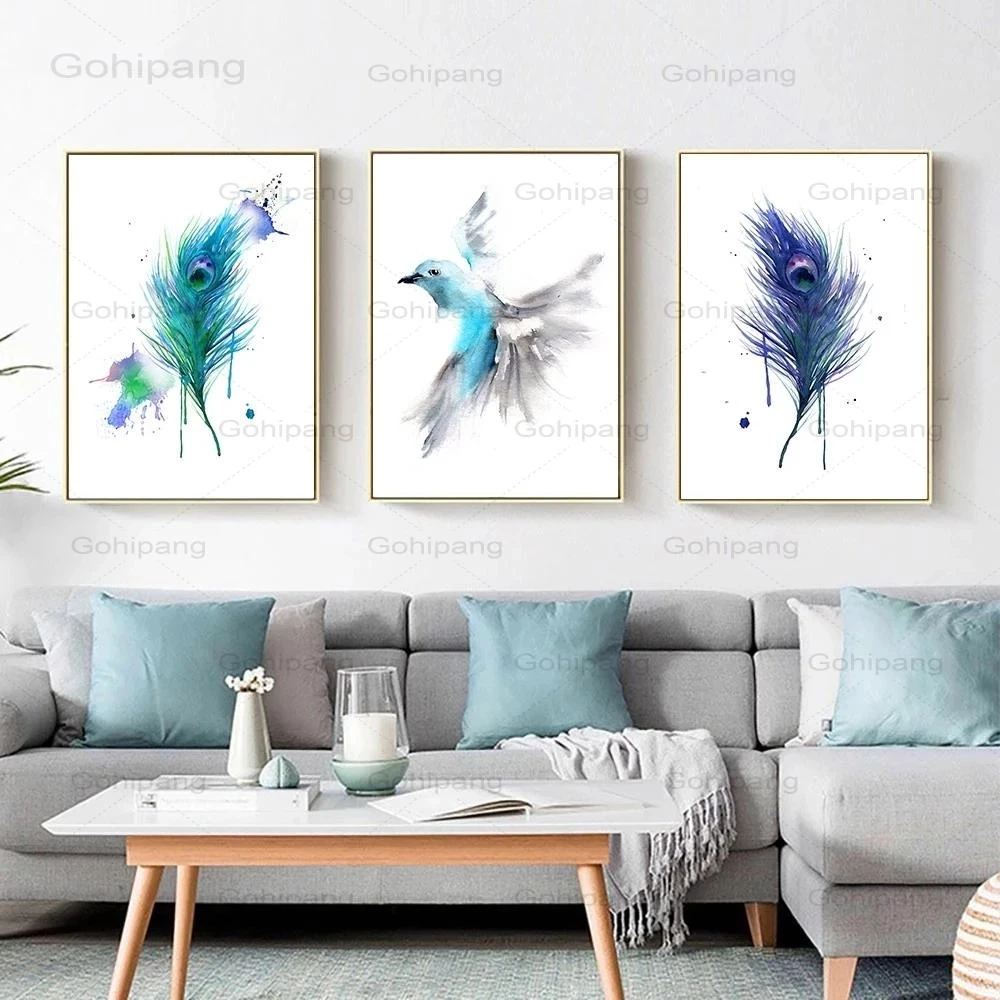 

Canvas Painting Feather Bird Print Abstract Art Posters And Prints Nordic Poster Decorative Wall Pictures For Living Room Decor