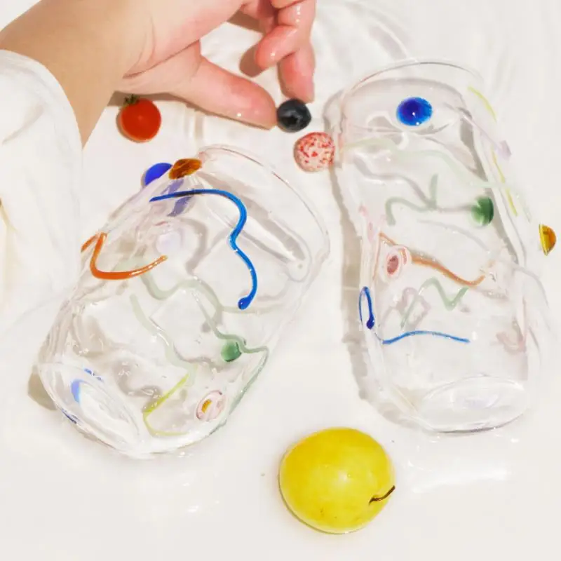 

New Colored Glass Bubble Tea Water Cup Handcrafted Coffee Mug Kawaii Wine Glasses Lovely Design Sense High Appearance Level Gift