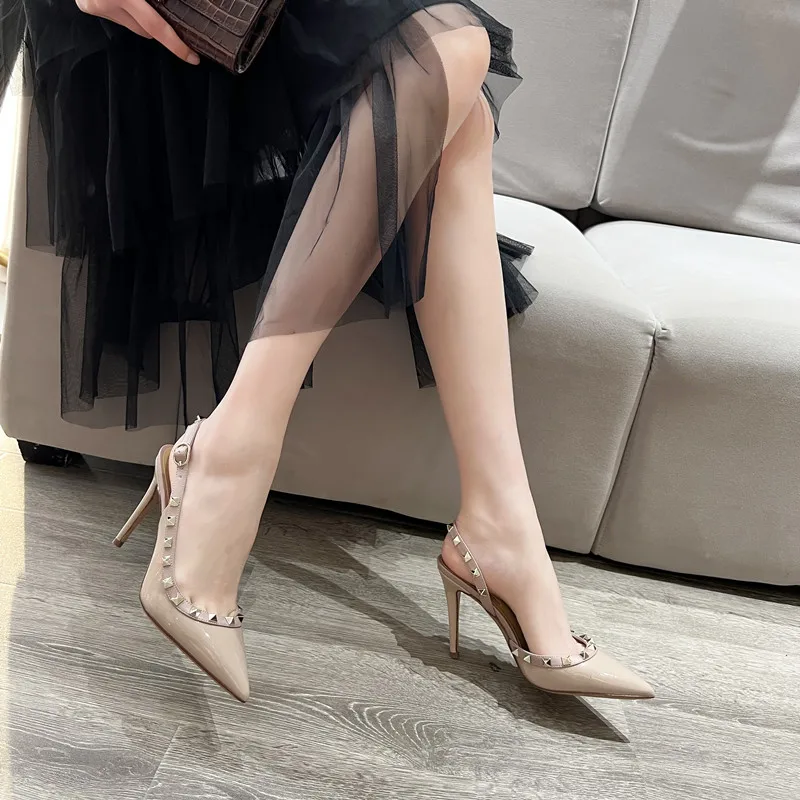 Luxury Women's Gladiator Sandals Summer Genuine Leather Roman Fashion Metallic Rivet High Heel Shoes Ladies Ankle Strap Pumps