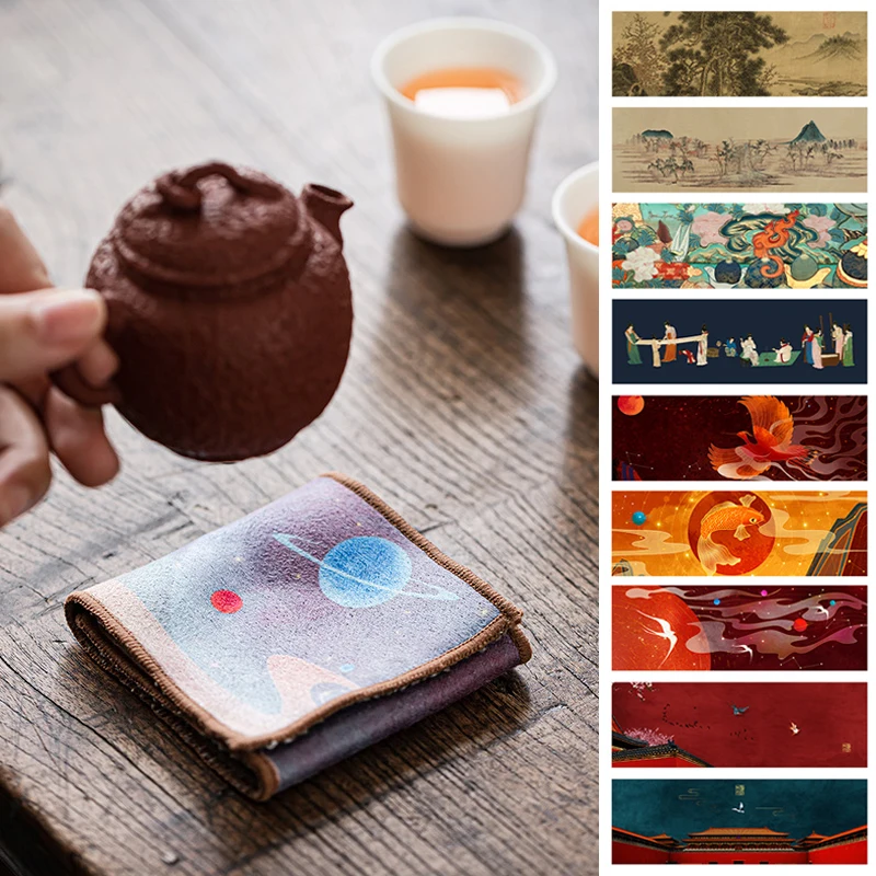 

Чайное полотенце, скатерть с китайской росписью, салфетки для стола, чайный коврик, чайный набор для чайной церемонии, аксессуары
