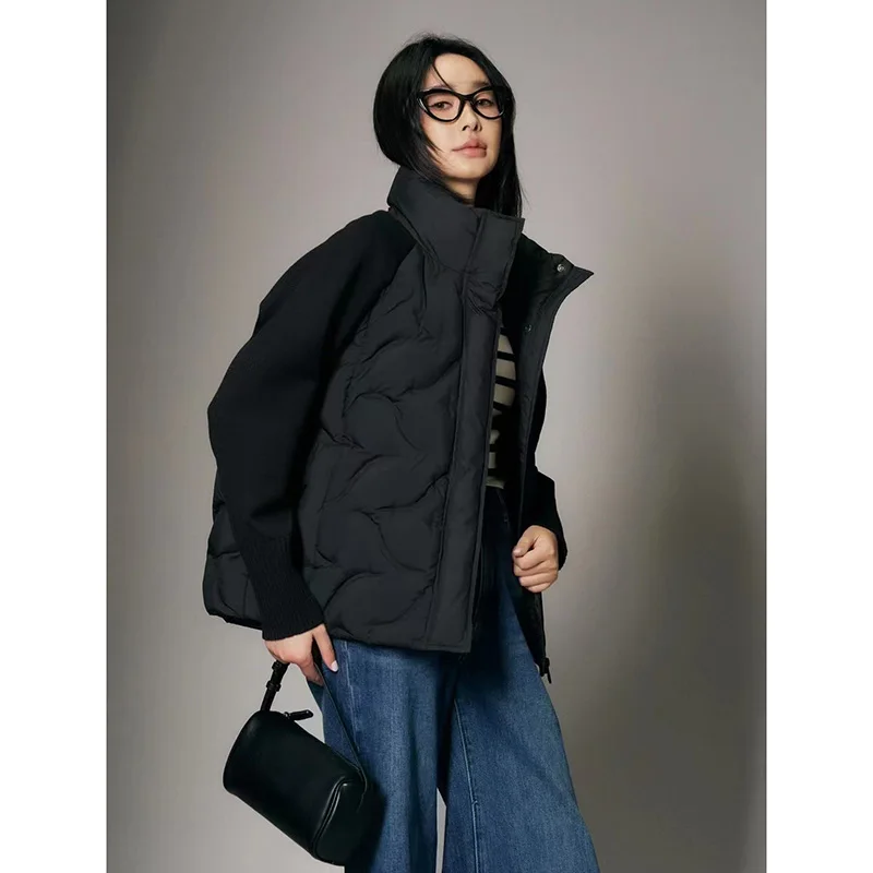 Модный легкий вязаный свитер с рукавами в стиле пэчворк пуховик женская короткая