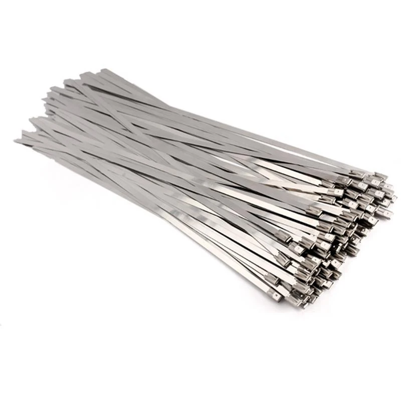 

New 300PCS 4.6X300mm Stainless Steel Exhaust Wrap Coated Locking Metal Cable Zip Ties Self-Locking Stainless Steel Cable Tie