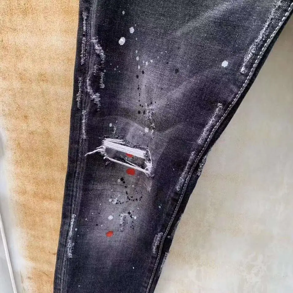 DSQUARED2 Men's Hole Slim Jeans Motorcycle Rider Hole Pants Jeans Man 959-1#