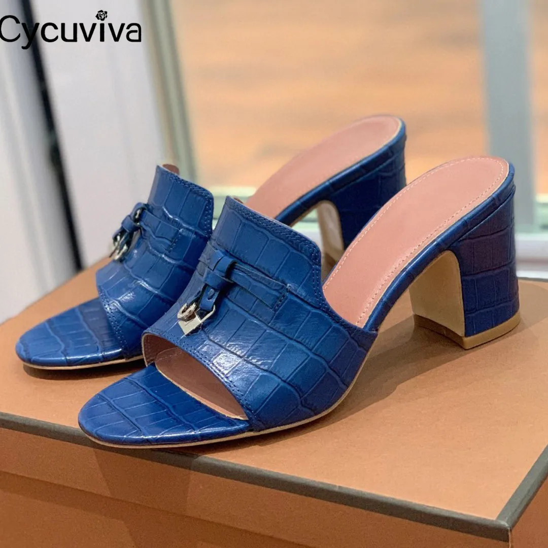 Шлепанцы женские из страусиной кожи сандалии на массивном каблуке для прогулок